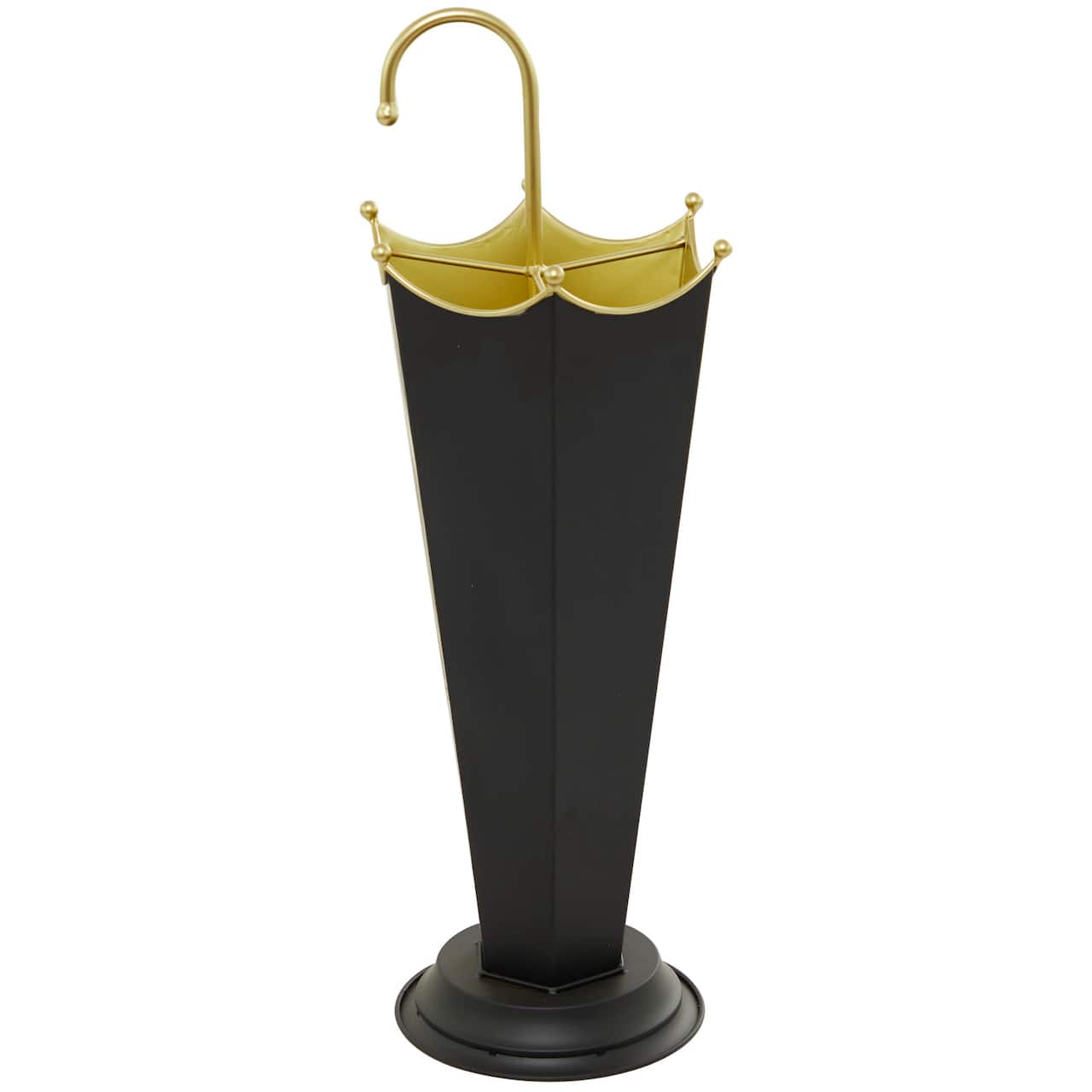 Black Metal Abstract Umbrella Stand with Gold Handle 10" x 9" x 27"